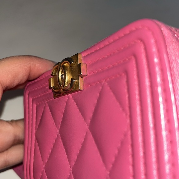 CHANEL Boy Matelasse Lambskin Leather Pink Gold Mini Zip Wallet Card Holder - Picture 3 of 10